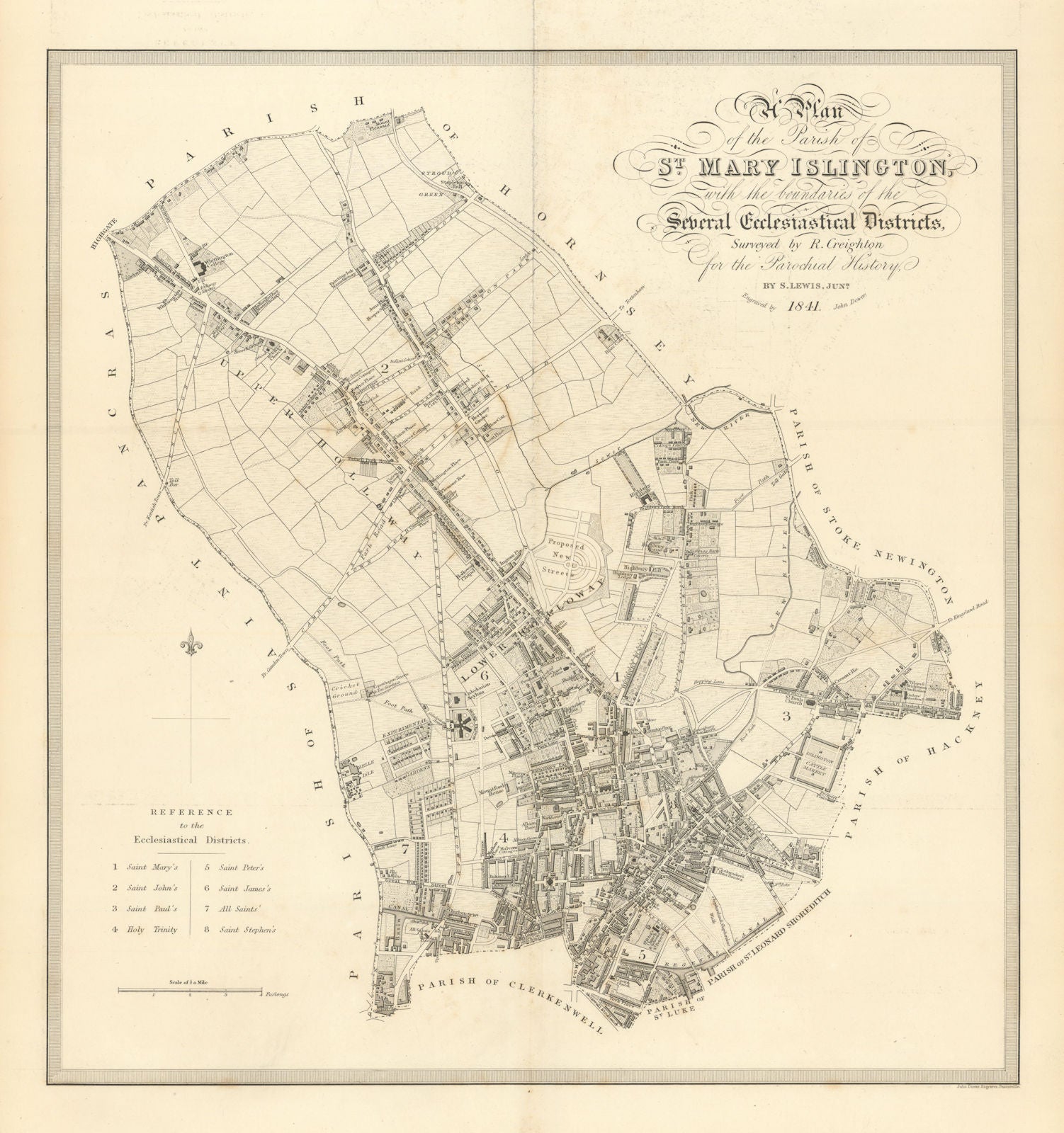 A Plan of the Parish of St. Mary Islington by Creighton & Dower 1841 old map